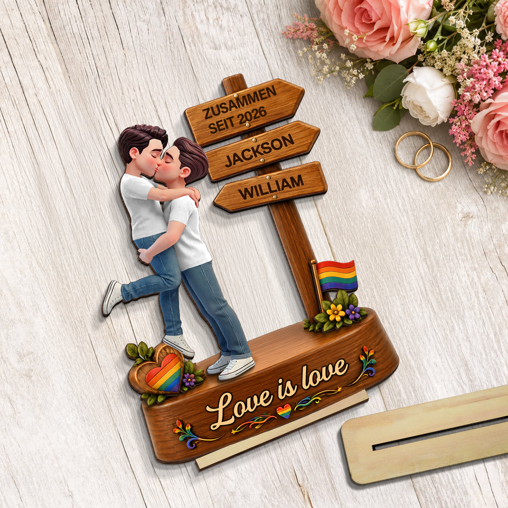 Personalisierter Holzaufsteller mit küssenden LGBT-Paar