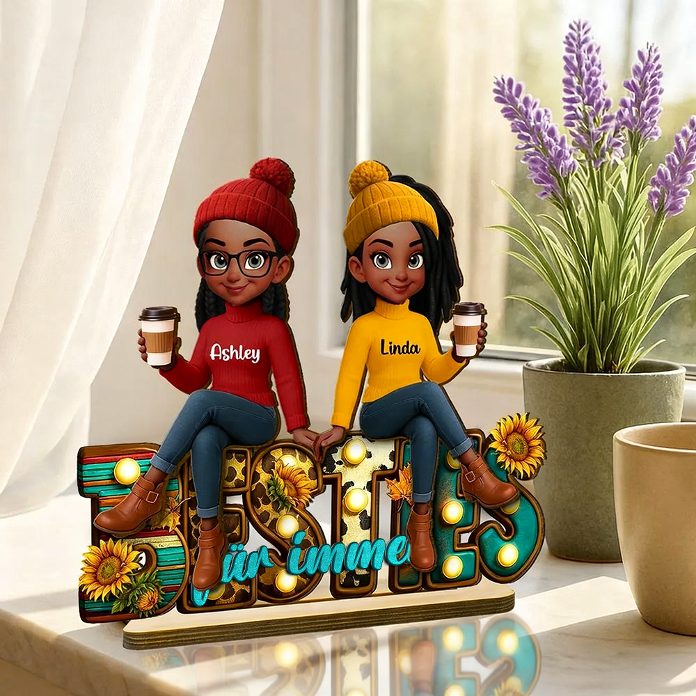 Besties für immer-Personalisierte Holztafel mit 2-6 Frauen Geschenk für Freundinnen