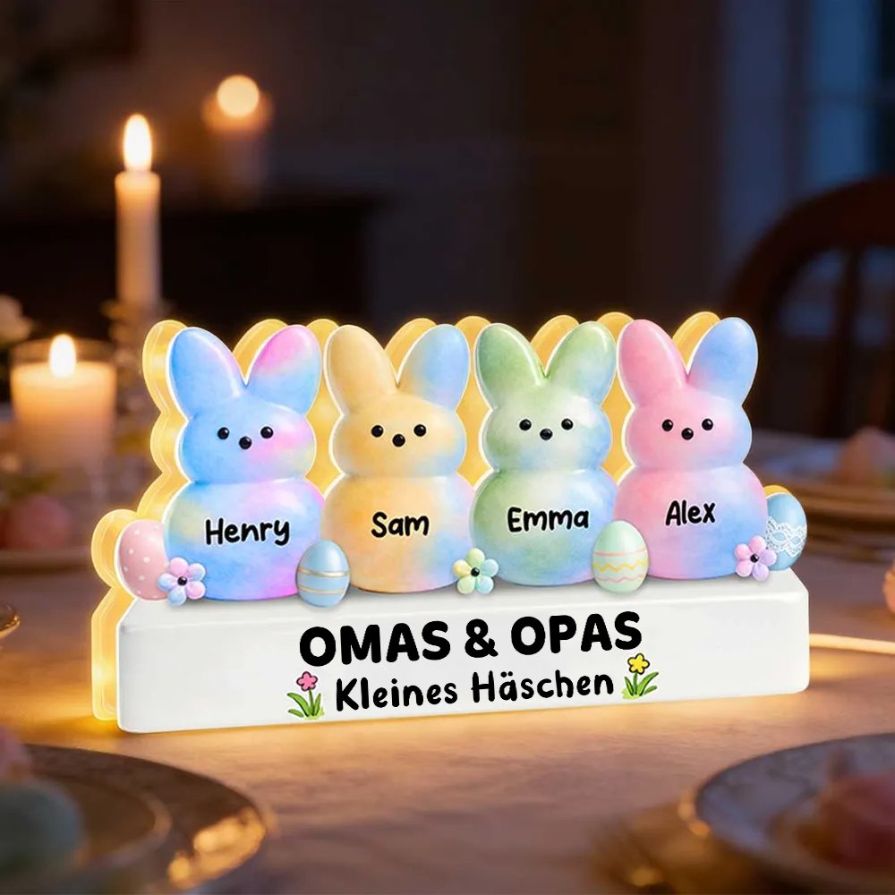 Bunte Osterhasen für Oma & Opa – Personalisierte LED-Lichtbox mit Enkel-Namen | Ostergeschenk für Großeltern