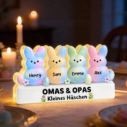 Bunte Osterhasen für Oma & Opa – Personalisierte LED-Lichtbox mit Enkel-Namen | Ostergeschenk für Großeltern