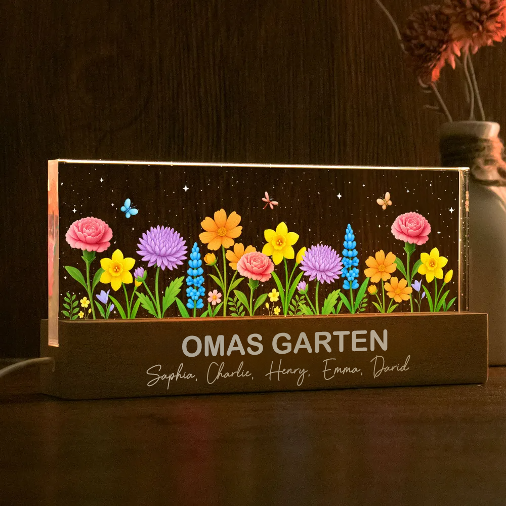 Personalisiertes LED-Nachtlicht miit Blumenmotiv Geschenk für Oma und Mama