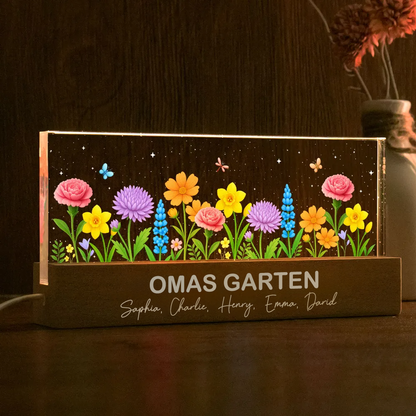 Personalisiertes LED-Nachtlicht miit Blumenmotiv Geschenk für Oma und Mama