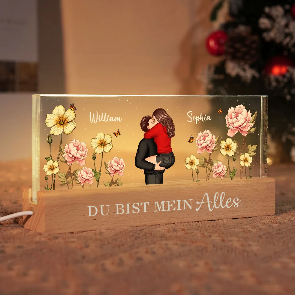Personalisierte LED-Nachtlicht mit Paar und Geburtsblumen
