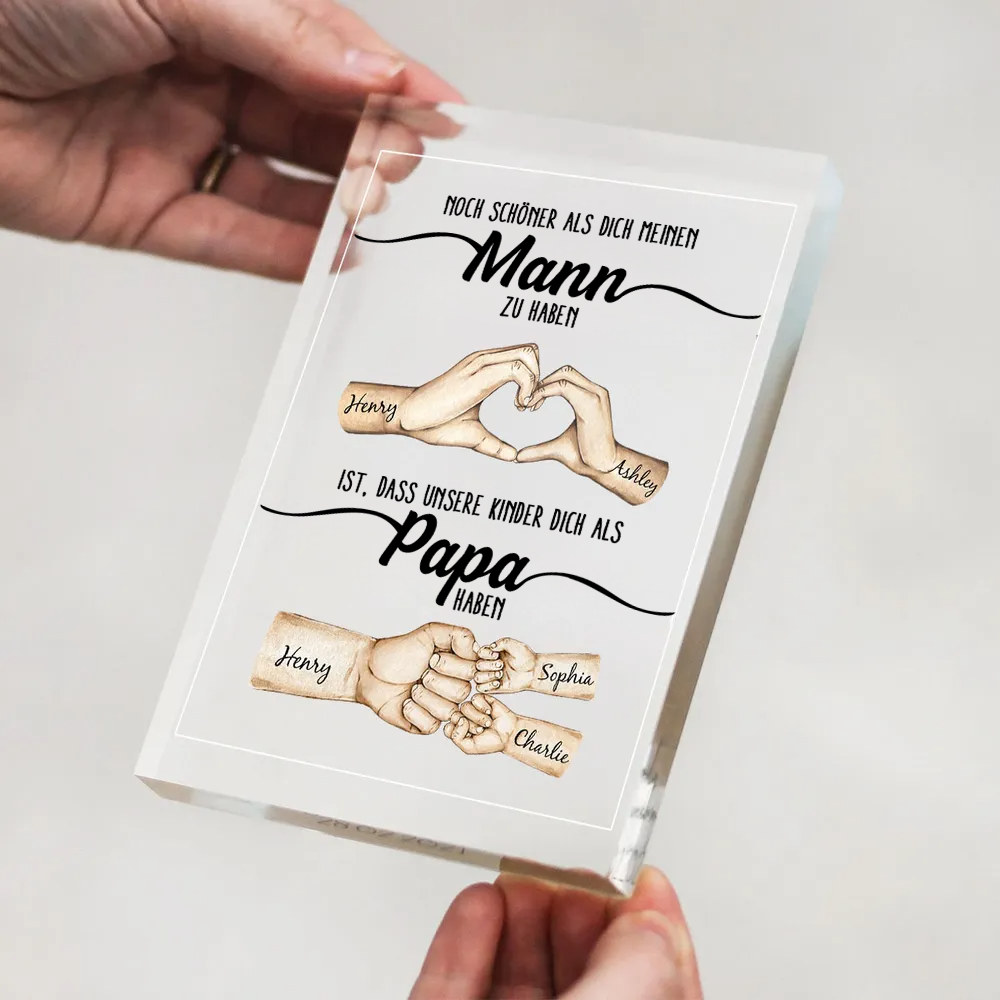 Acrylplakette mit Händen und Fauststoß für Papa Geschenk für Mann zum Vatertag