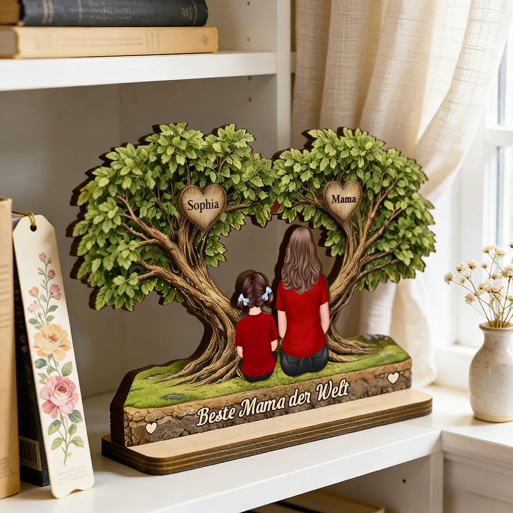 Mama und Kinder-Personalisierter Holzaufsteller mit Figuren Geschenk für Mama und Oma