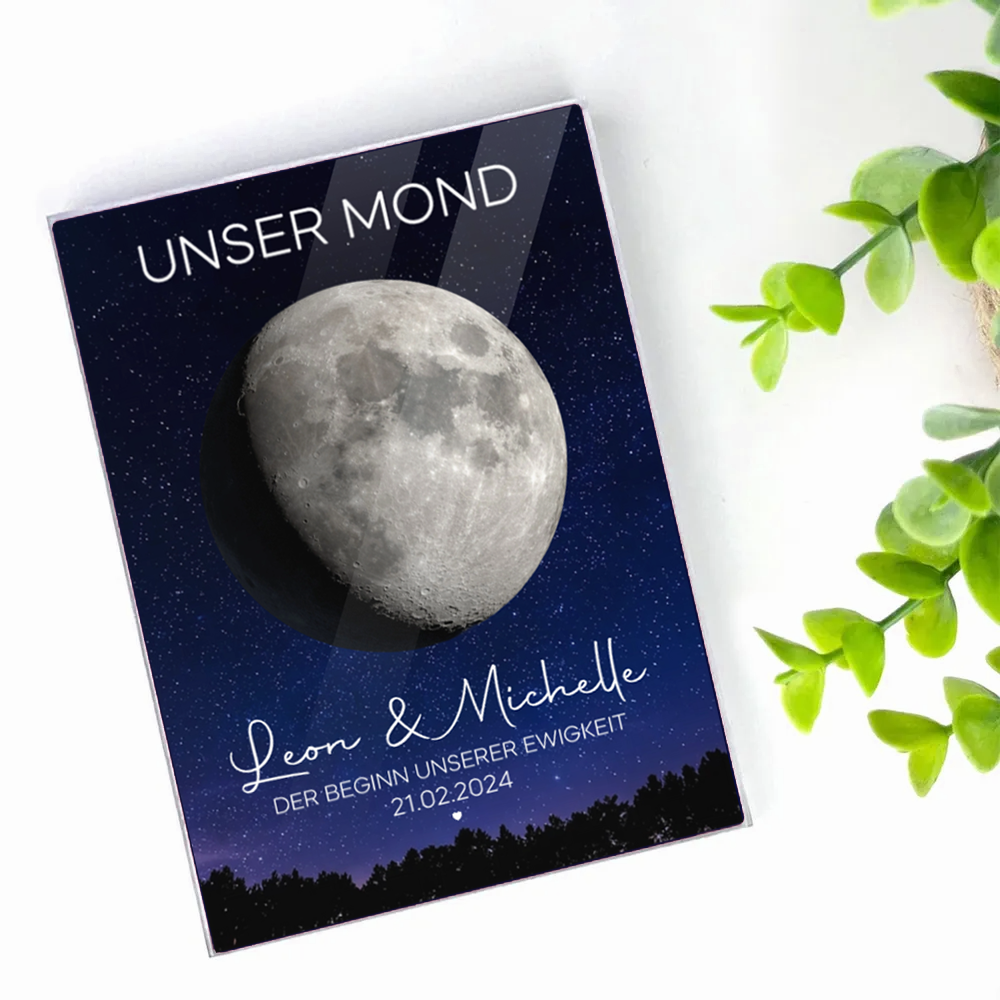 Unser Mond für Paar- Personalisiertes Acrylblock mit Mondphase, Namen und Spruch