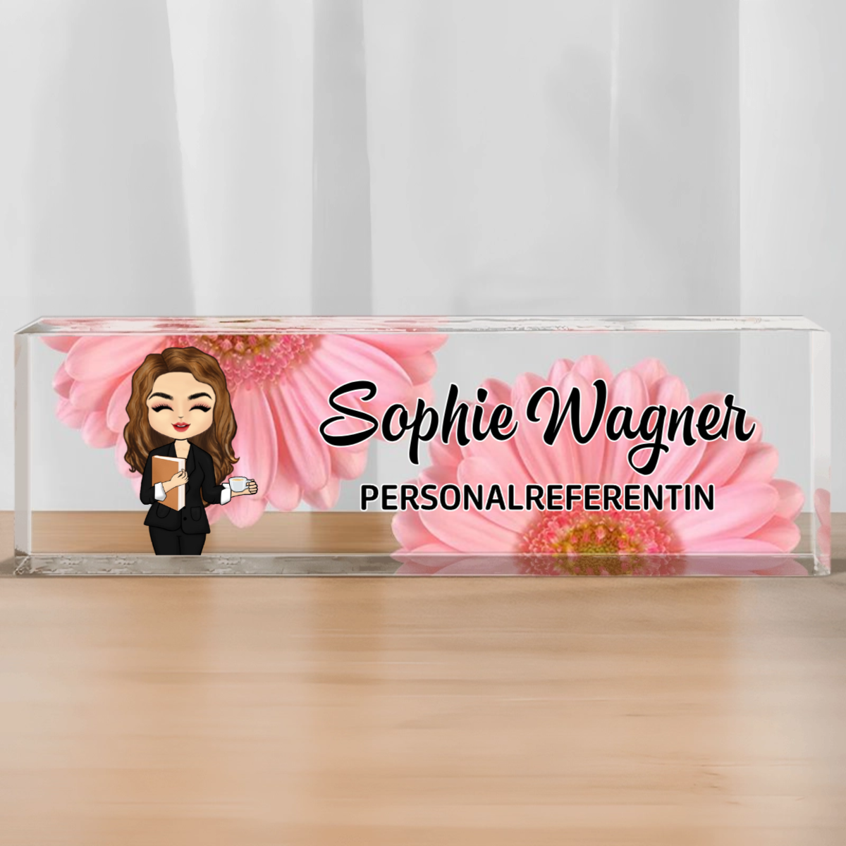 Personalisiertes Acryl-Namensschild mit Blumenmotiv Geschenk für Kollegin