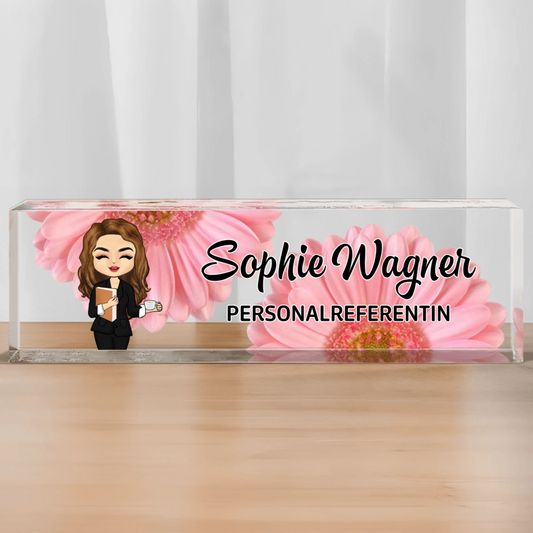 Personalisiertes Acryl-Namensschild mit Blumenmotiv Geschenk für Kollegin