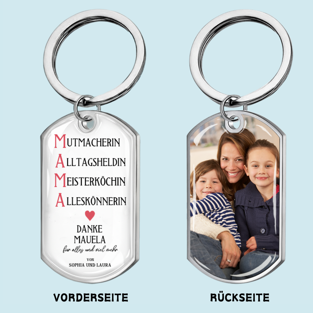 MAMA Foto-Edelstahl-Schlüsselanhänger mit Expoxidharz Geschenk für Mutter
