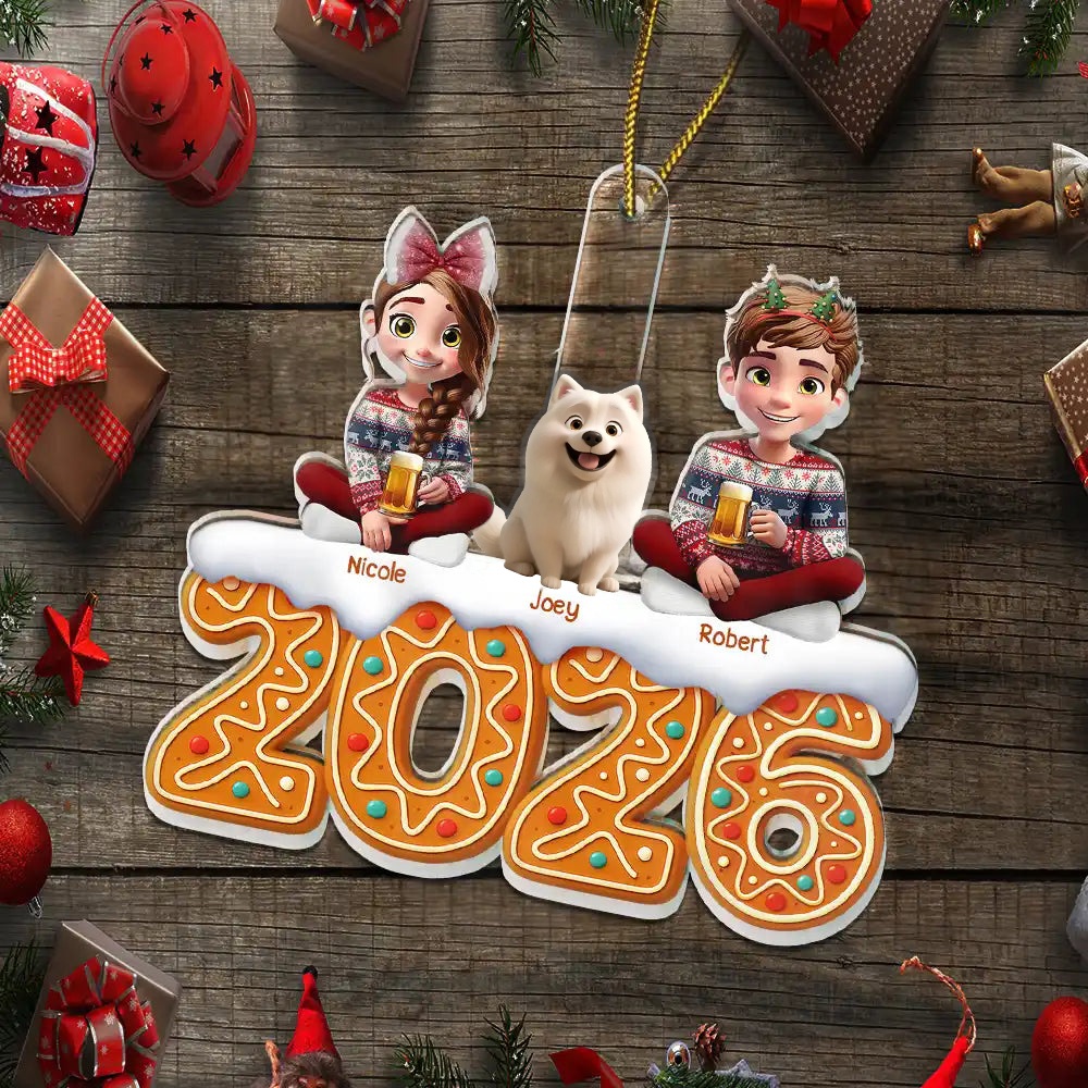 Personalisierter Acryl-Weihnachtsanhänger 2026 – Familie & Haustiere