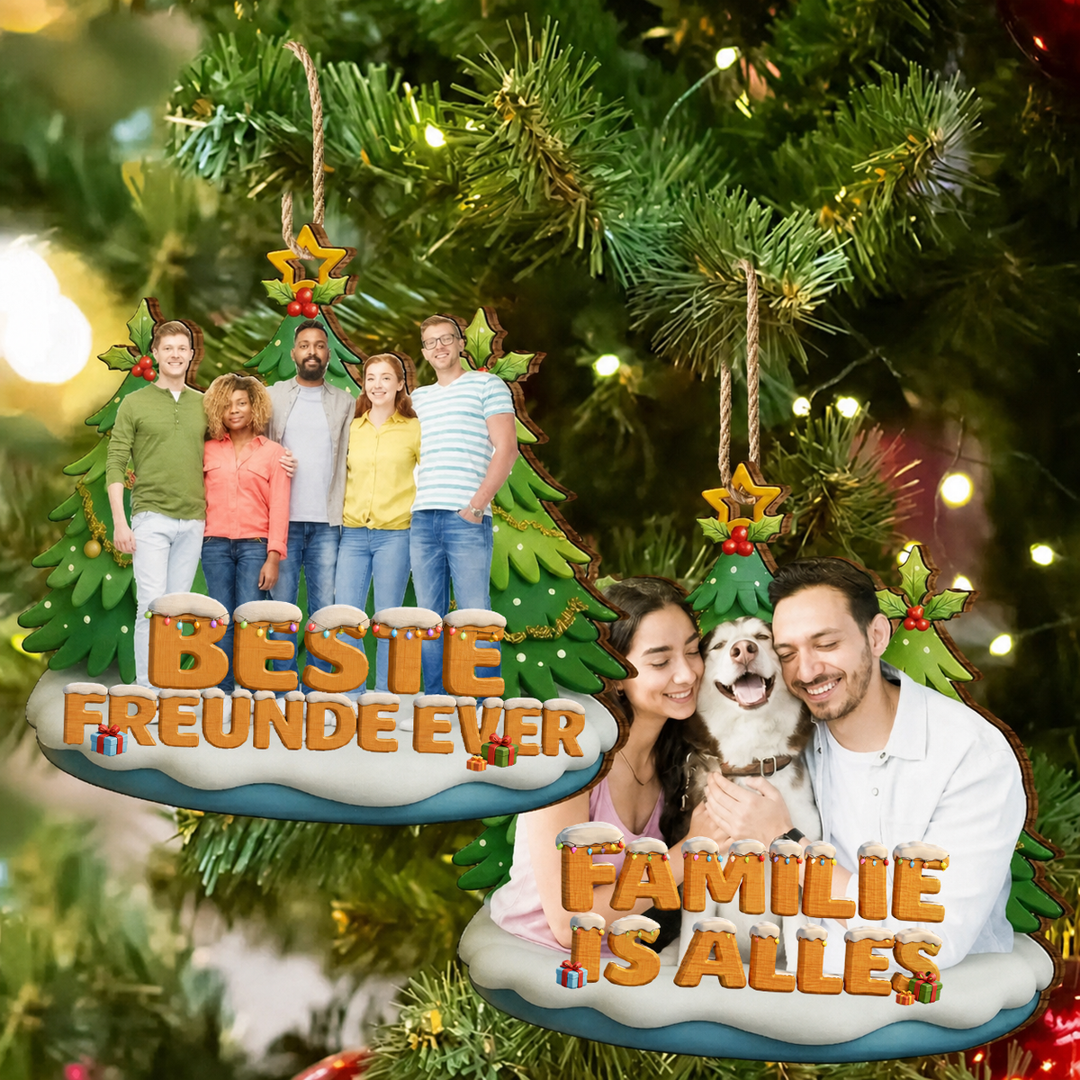 Personalisierter Holz-Weihnachtsanhänger mit Foto & Spruch