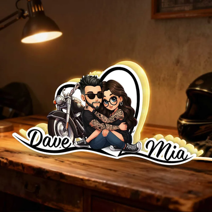 Motorradpaar-Personalisierte LED-Lichtbox mit 2 Personen und Namen Geschenk für Paar
