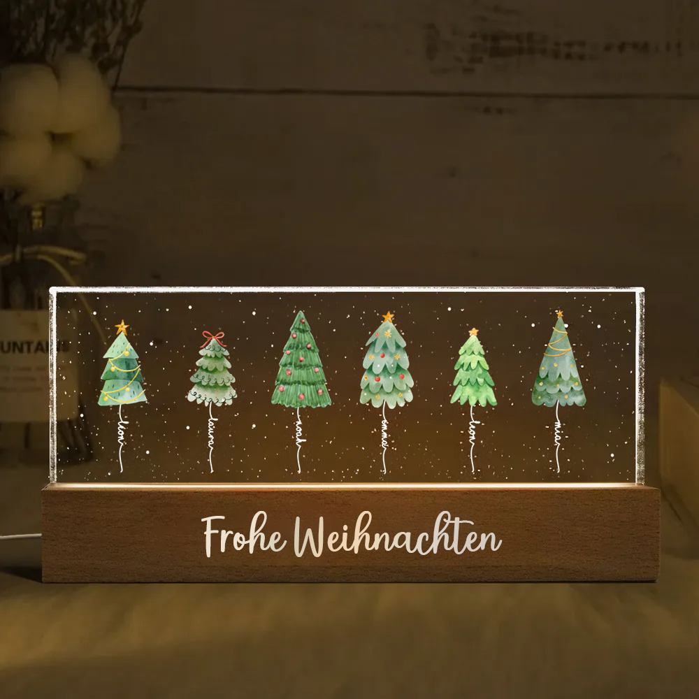 Personalisiertes LED-Nachtlicht mit Tannenbäumen und Namen Weihnachtsgeschenk für Familie