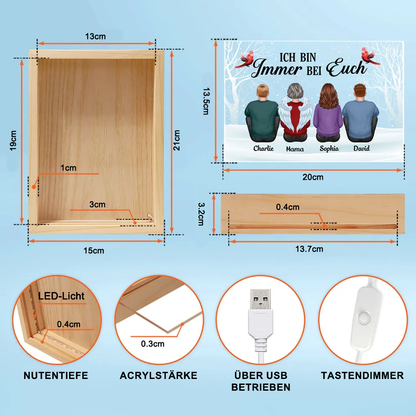 Immer bei dir - Personalisierte Holzrahmen-Lichtbox mit Familie Erinnerungsstück