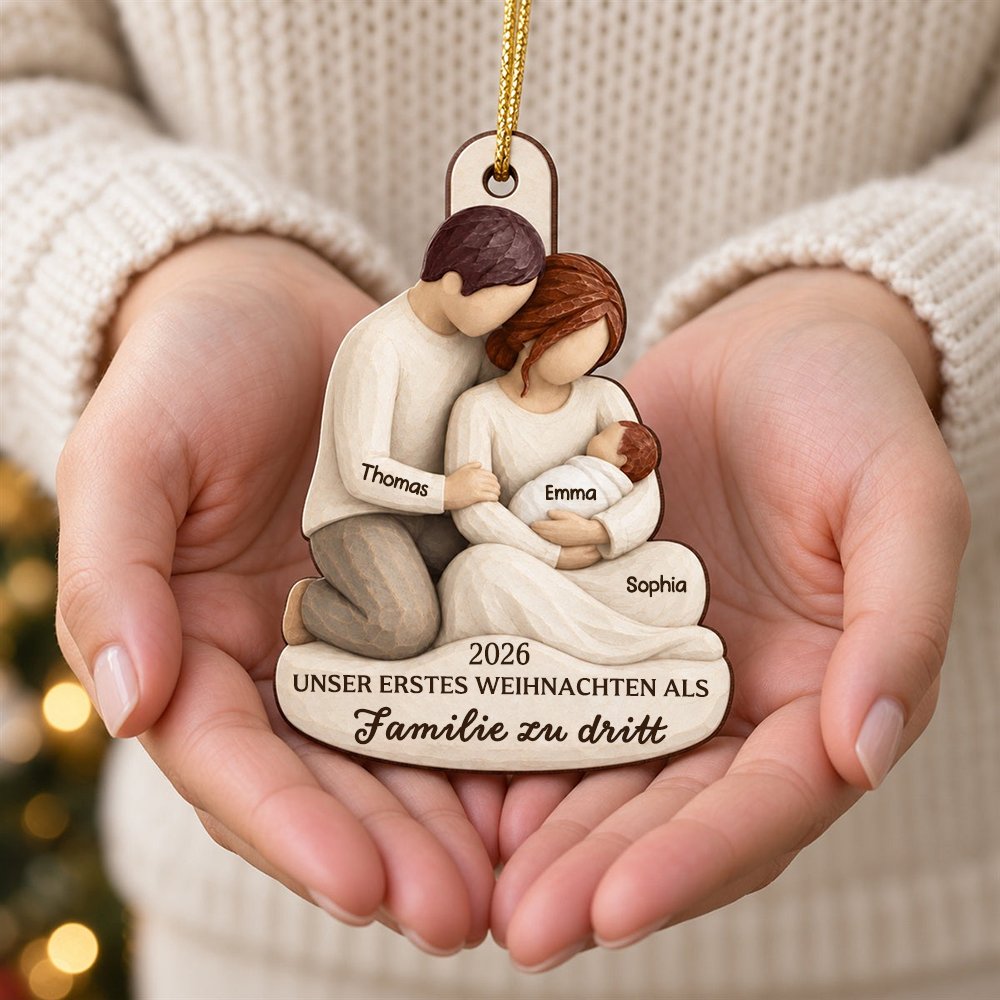 Personalisierter Holz-Weihnachtsanhänger – Unser erstes Weihnachten als Familie zu dritt