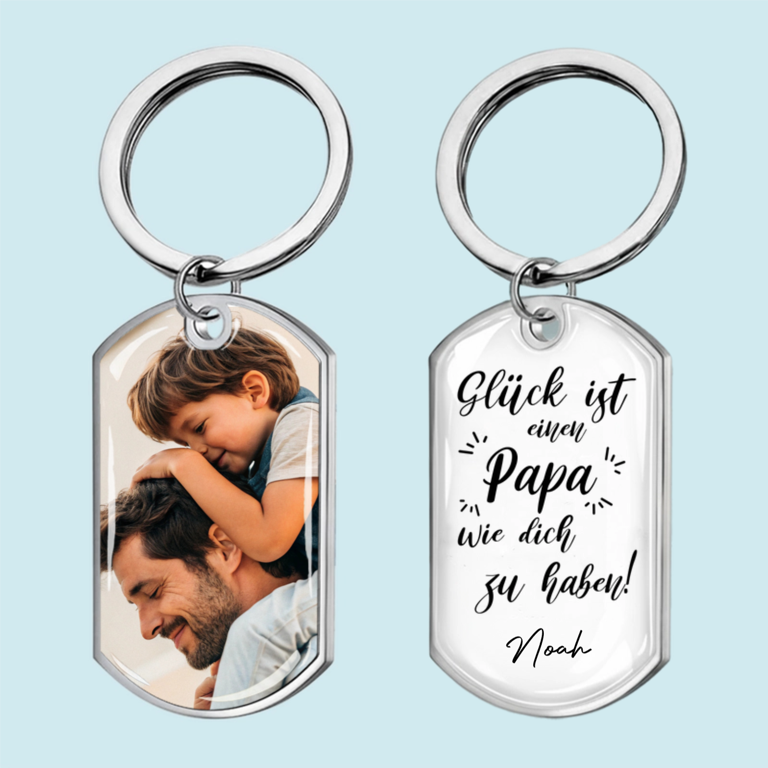 Glück ist... Foto-Edelstahl-Schlüsselanhänger mit Expoxidharz Geschenk für Mama, Papa, Oma und Opa