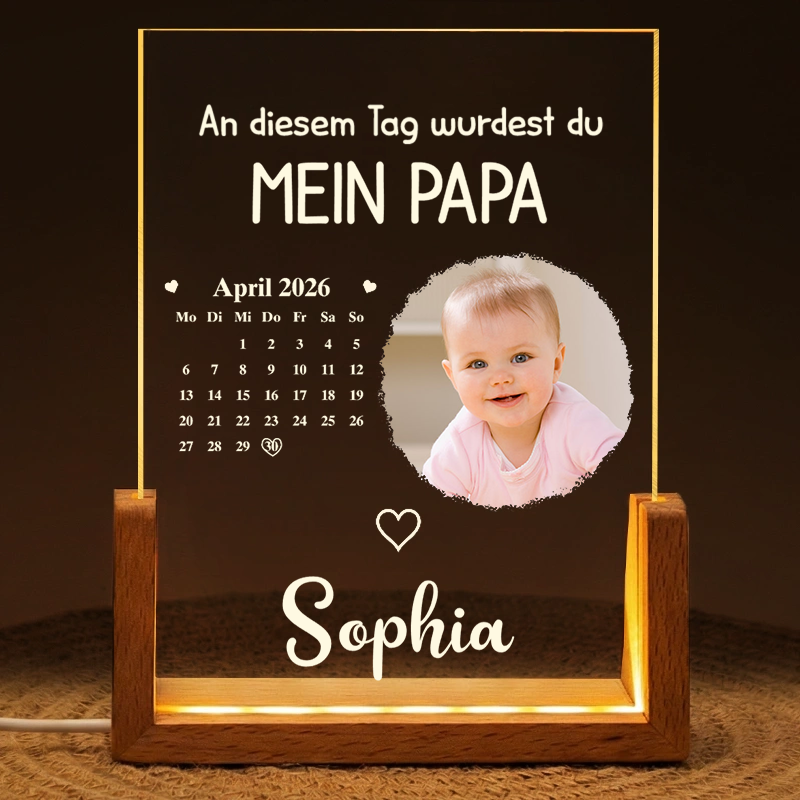Personalisiertes LED-Nachtlicht mit Kalenderdatum und Photo - An diesem Tag wurdest du...