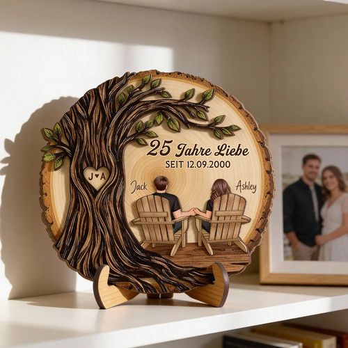 Paar unter Baum- Personalisierte Holzaufsteller mit Jahr, Nummer und Spruch Geschenke zum Jahrestag