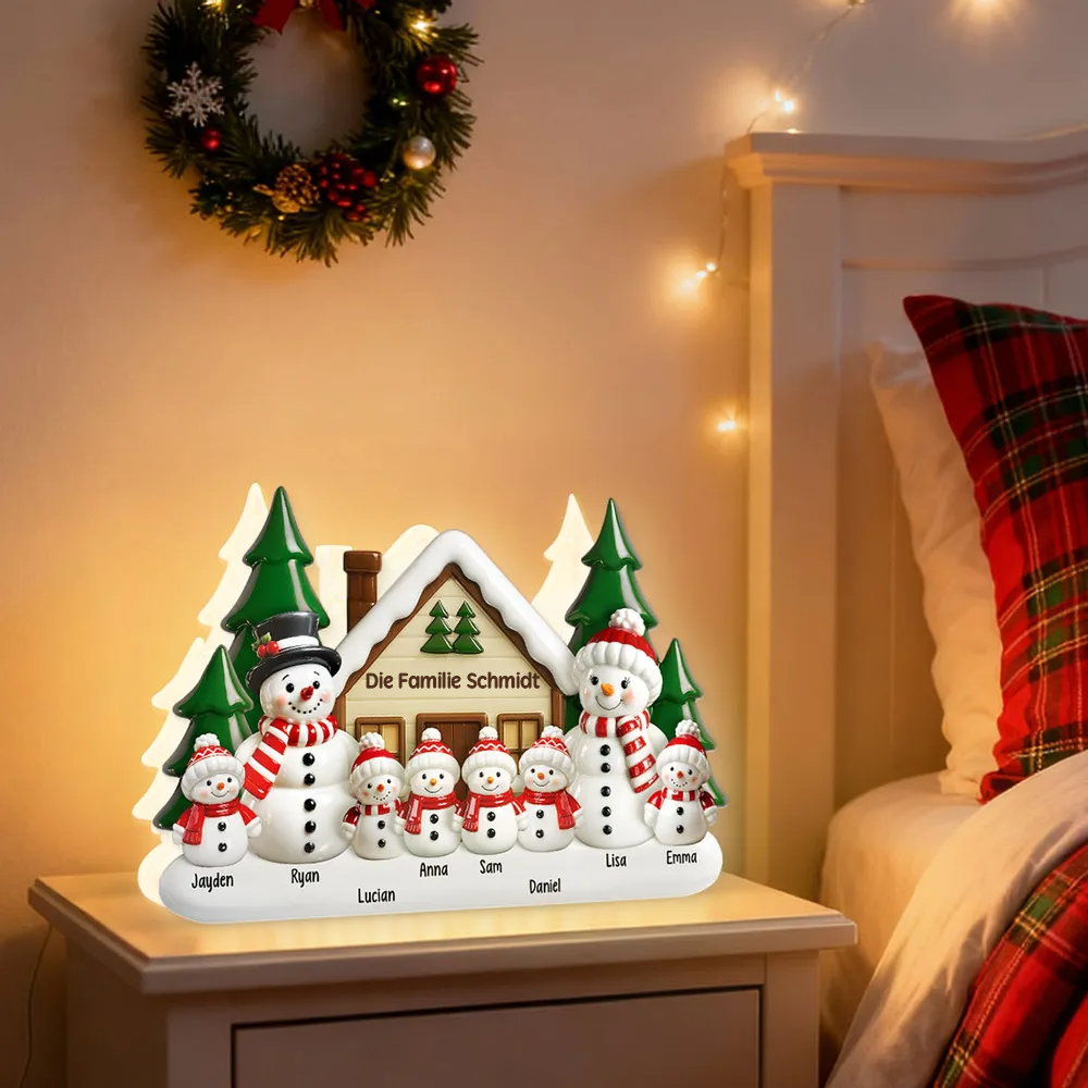 Personalisierte Lichtbox mit Schneemanfamilie Weihnachtsdekoration für Eltern, Oma, Opa und Kinder