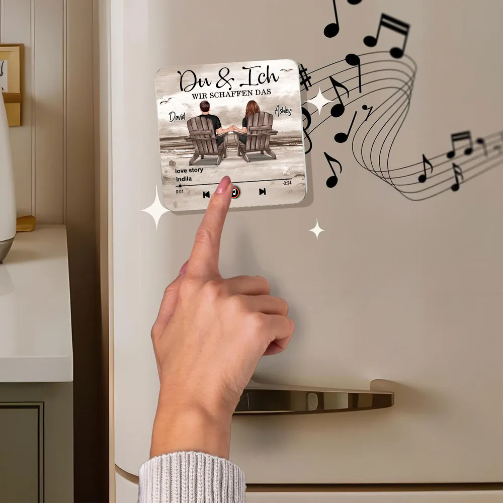 Musik-Kühlschrankmagnet mit 2 Figuren, Namen und Spruch Geschenk für Paar