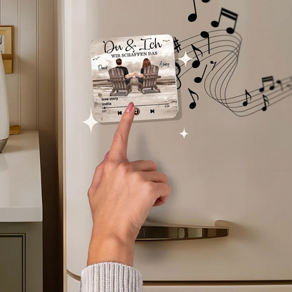 Musik-Kühlschrankmagnet mit 2 Figuren, Namen und Spruch Geschenk für Paar