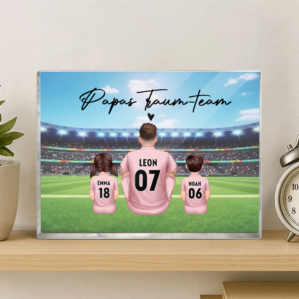 Acrylblock mit Fußballfamilie Geschenk für Papa und Fußballfans