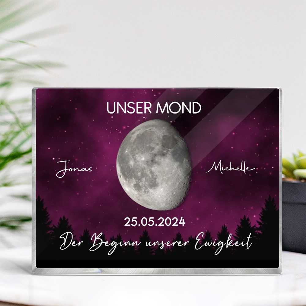 Unser Mond-Personalisierter Acrylblock mit Mondphasen und Text Geschenk für Paar