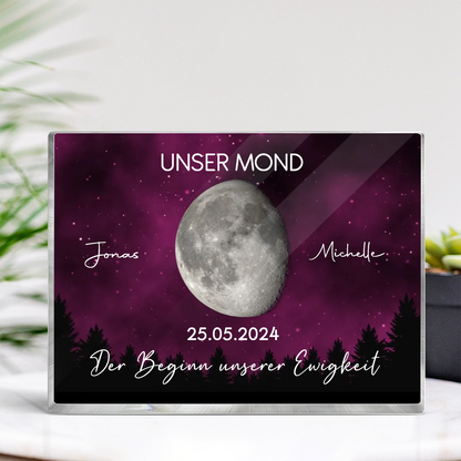 Unser Mond-Personalisierter Acrylblock mit Mondphasen und Text Geschenk für Paar