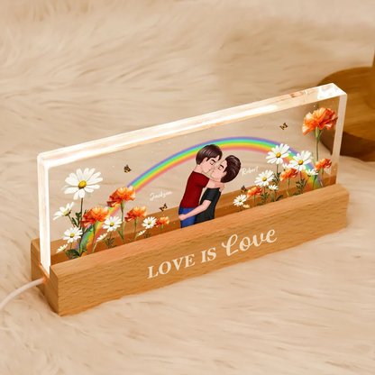 Regenbogen und Geburtsblumen-Personalisiertes LED Nachtlicht Geschenk für Paar LGBT