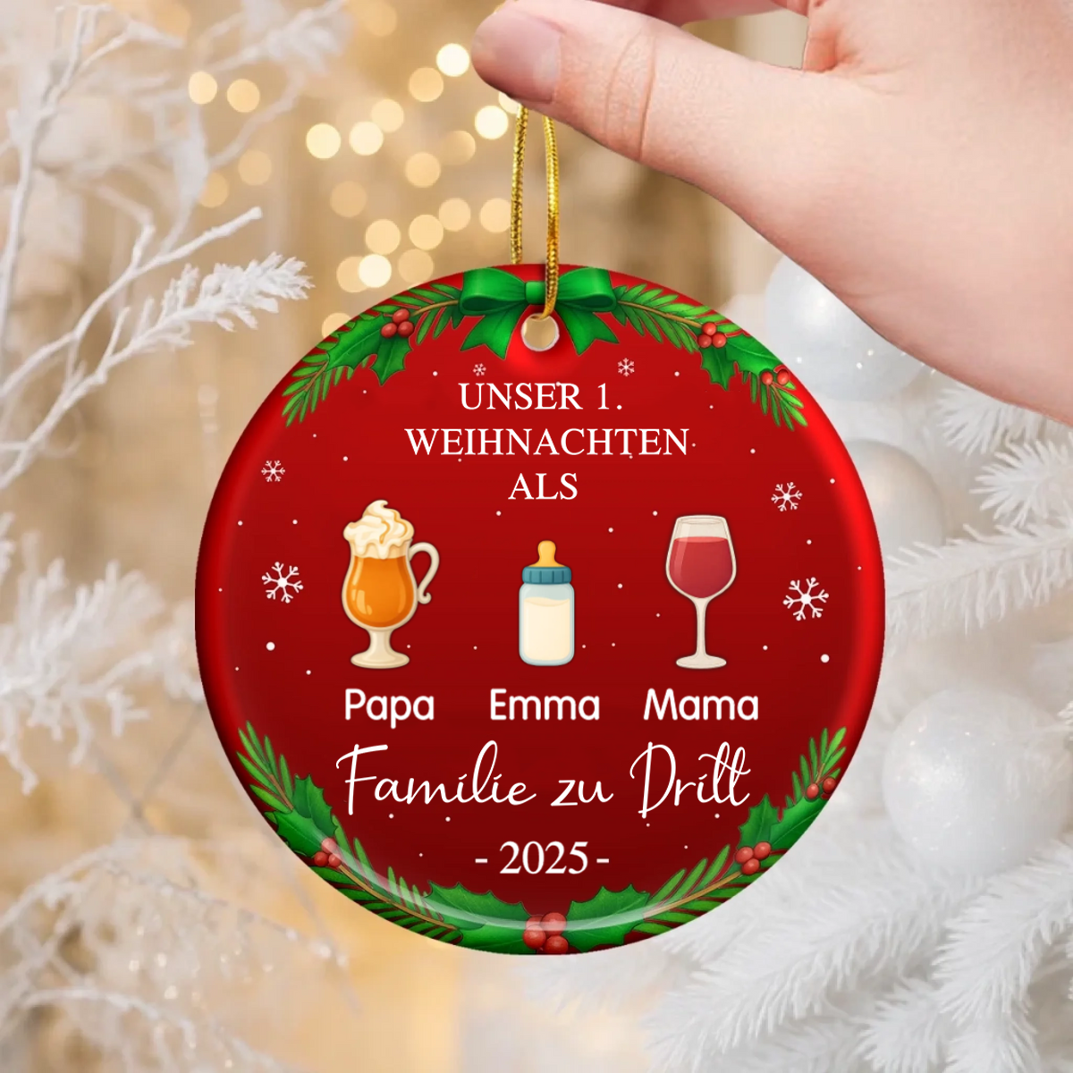 Personalisierter Keramik-Ornament „Unser erstes Weihnachten als Familie zu...“ Christbaumschmuck