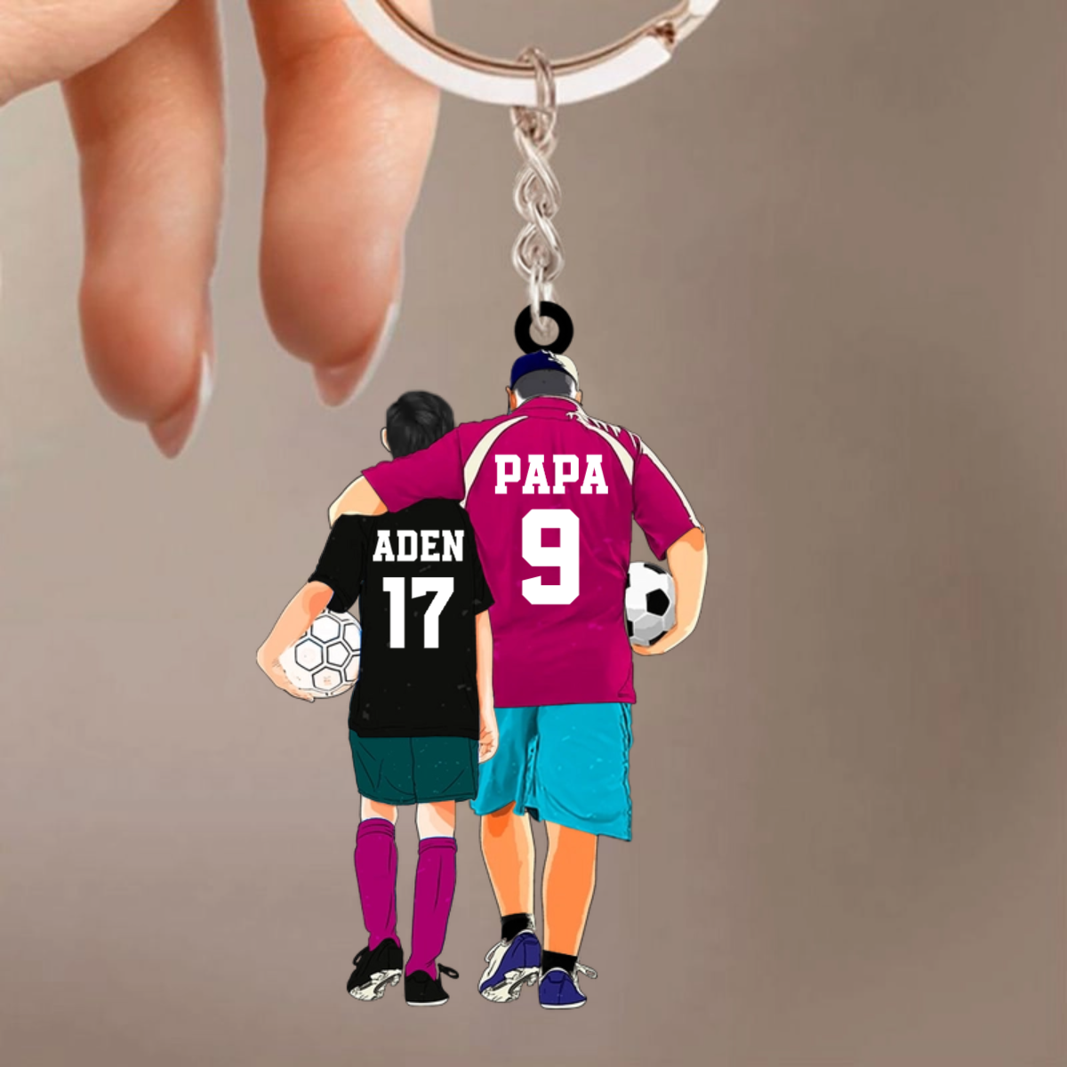 Fußball Papa und Kind-Personalsierter Schlüsselanhänger
