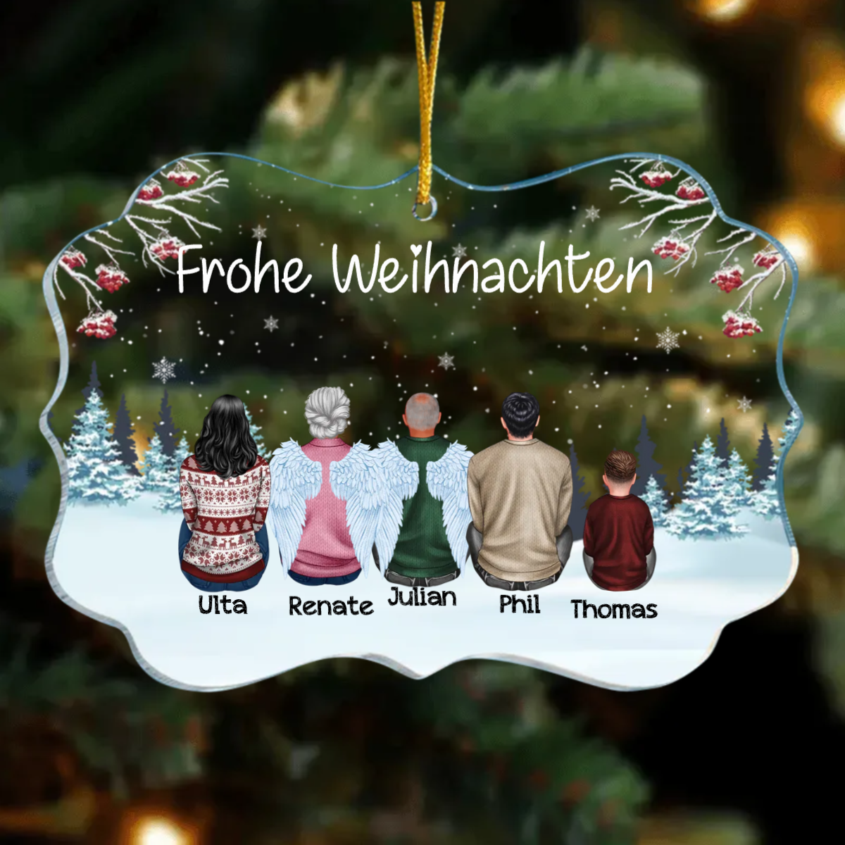 Japanische Aprikose Schneedecke Familie Weihnachtsschmuck Personalisierte Acryl Anhänger