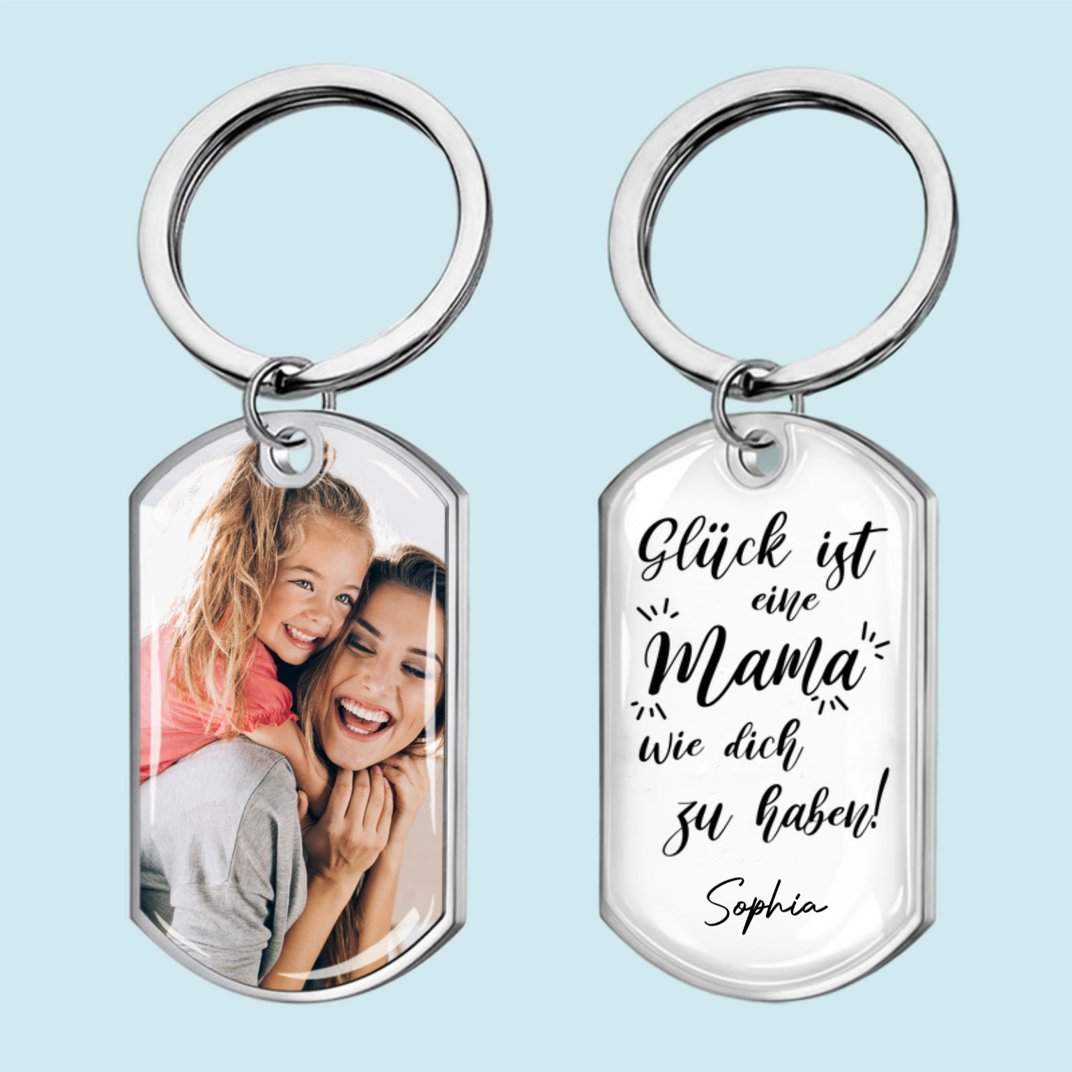 Glück ist... Foto-Edelstahl-Schlüsselanhänger mit Expoxidharz Geschenk für Mama, Papa, Oma und Opa