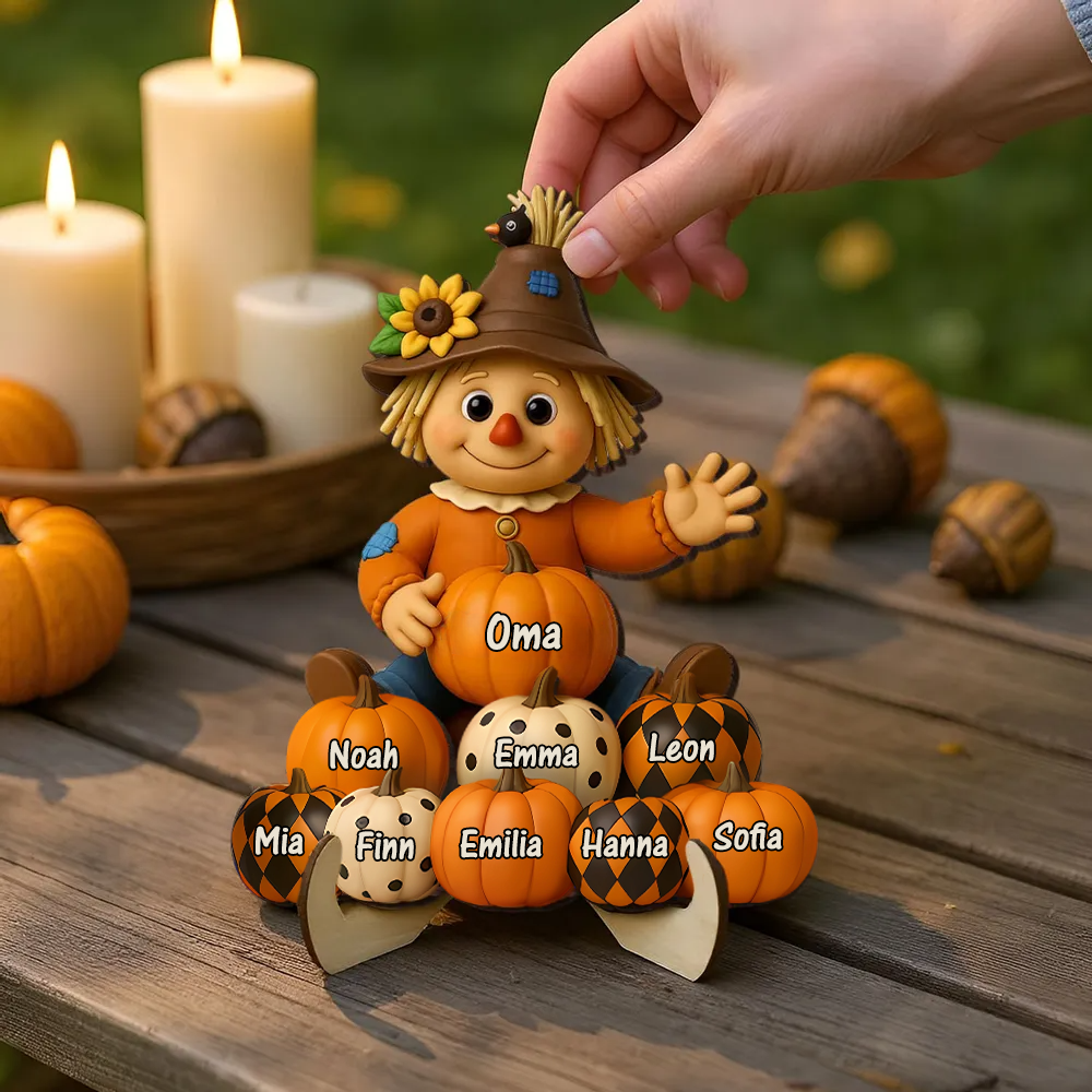Vogelscheuche und Kürbissen Personalisierte Holztafel mit Namen