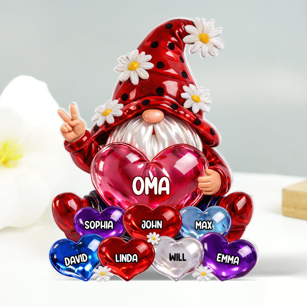 Zwerg und Herzen Personalisierter Acrylaufsteller mit Namen Geschenk für Oma