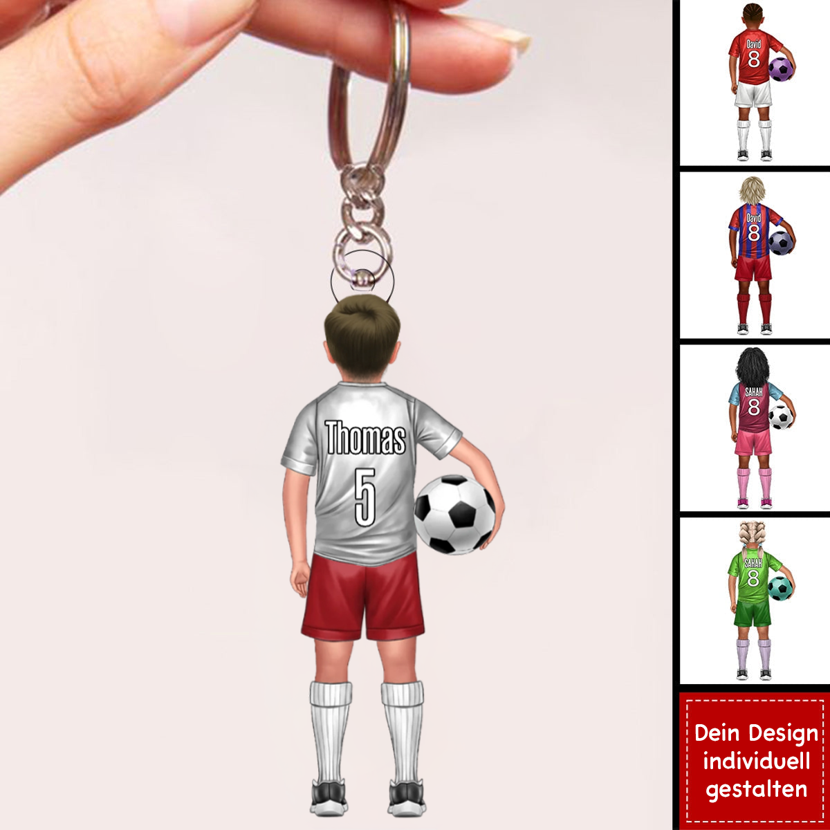 Fußballkind-Personalisierter Schlüsselanhänger für Sohn und Tochter