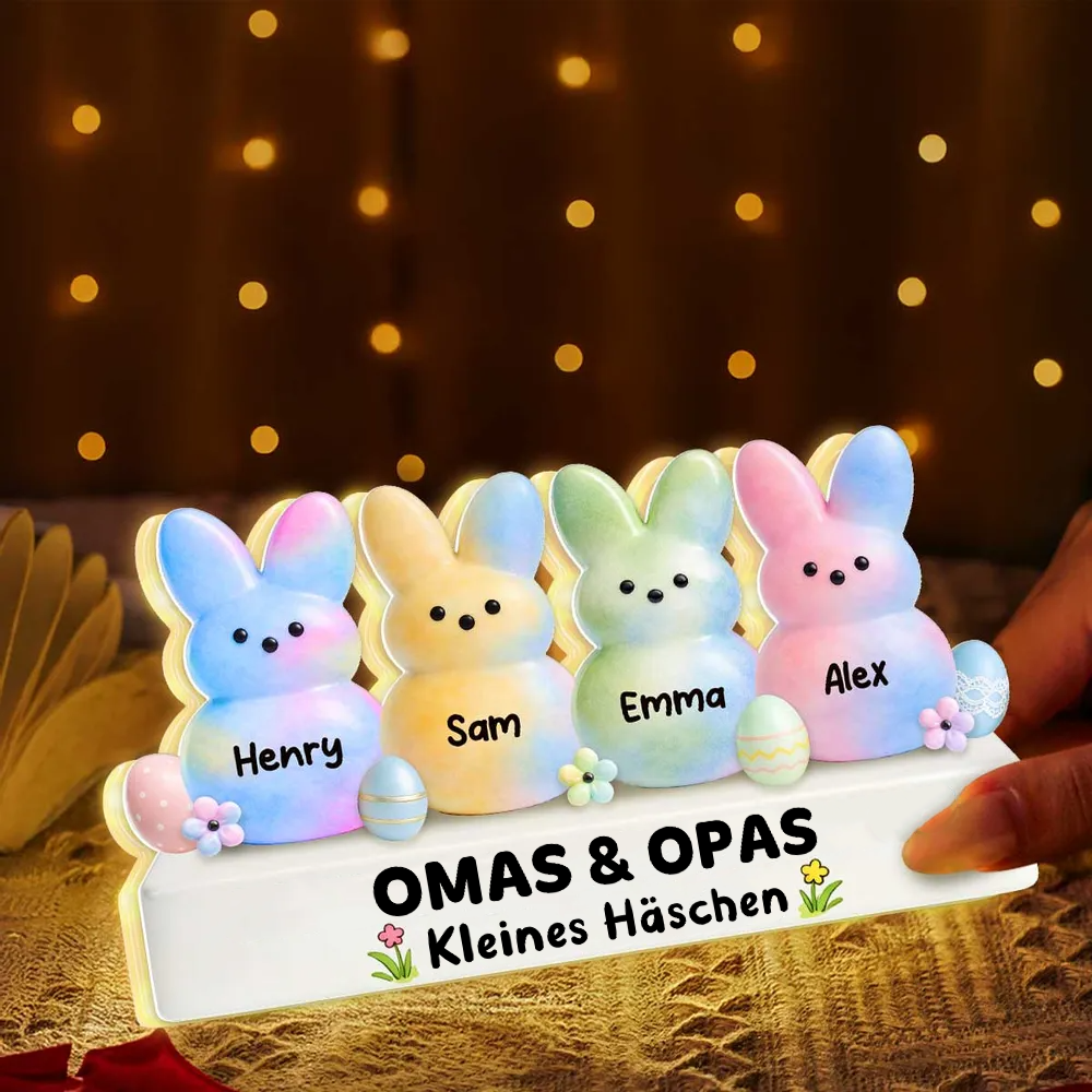 Bunte Osterhasen für Oma & Opa – Personalisierte LED-Lichtbox mit Enkel-Namen | Ostergeschenk für Großeltern