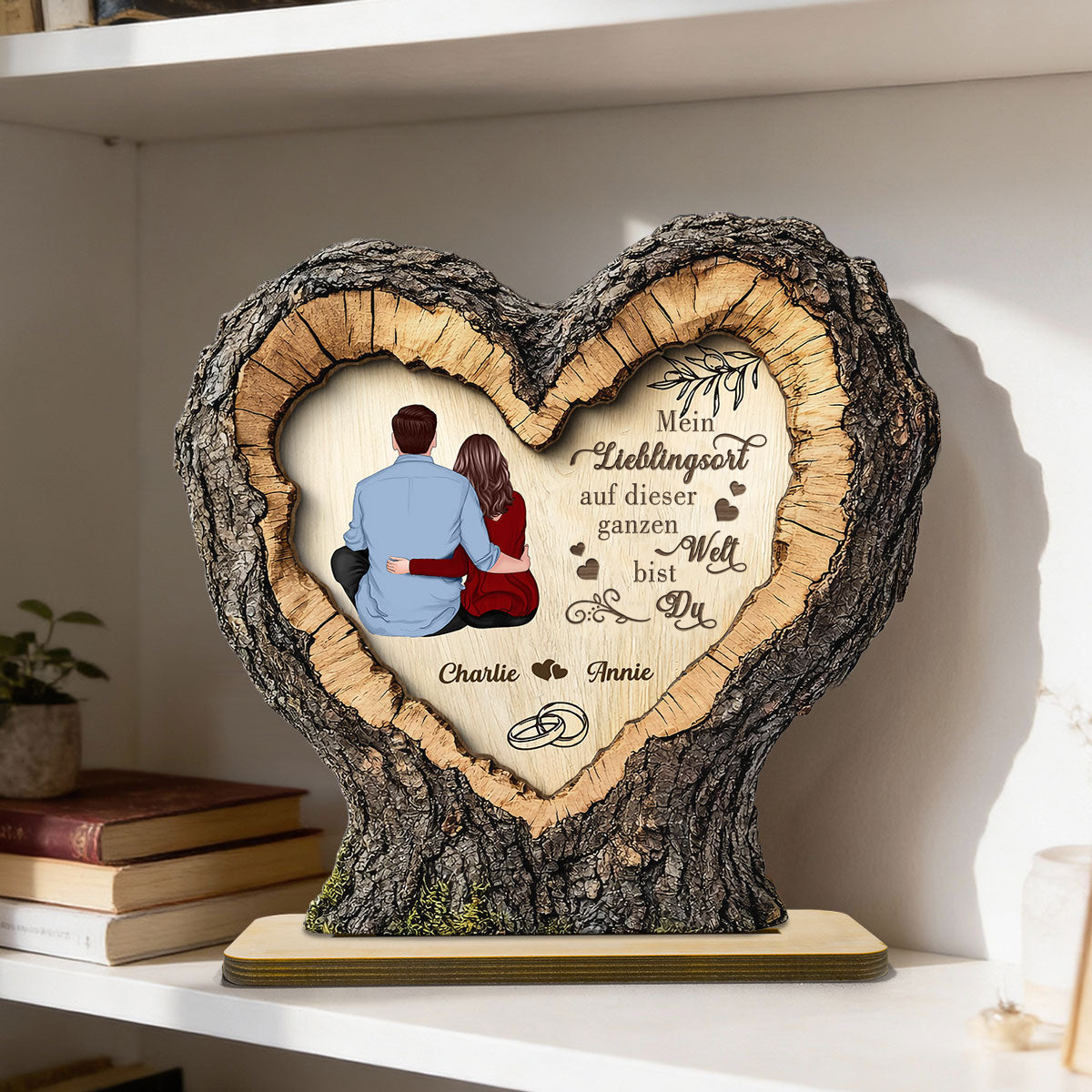 Personalisierter Holzaufsteller im Herzform für Paar