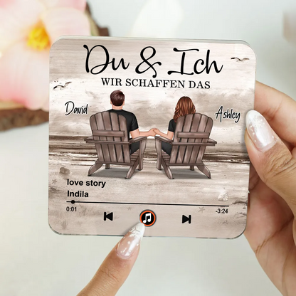 Musik-Kühlschrankmagnet mit 2 Figuren, Namen und Spruch Geschenk für Paar
