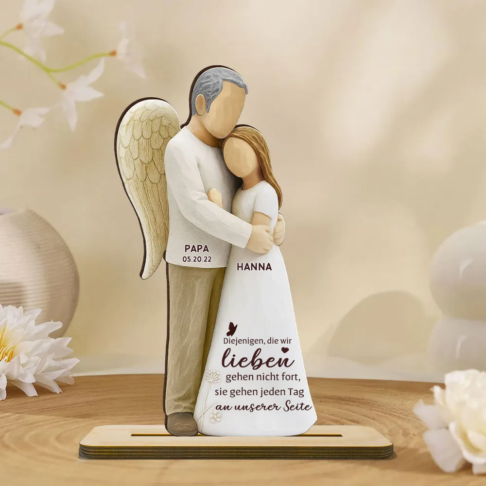 Mädchen mit Engelmama/ Engelpapa - Personalisierter Holzaufsteller mit Namen Trauergeschenk