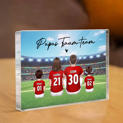 Acrylblock mit Fußballfamilie Geschenk für Papa und Fußballfans