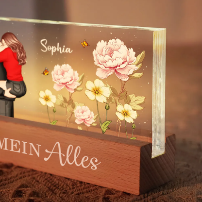 Personalisierte LED-Nachtlicht mit Paar und Geburtsblumen