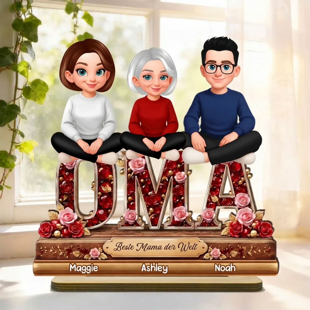 Personalisierter Holzaufsteller mit Mama und Kinder Geschenk für Oma und Mama