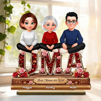 Personalisierter Holzaufsteller mit Mama und Kinder Geschenk für Oma und Mama