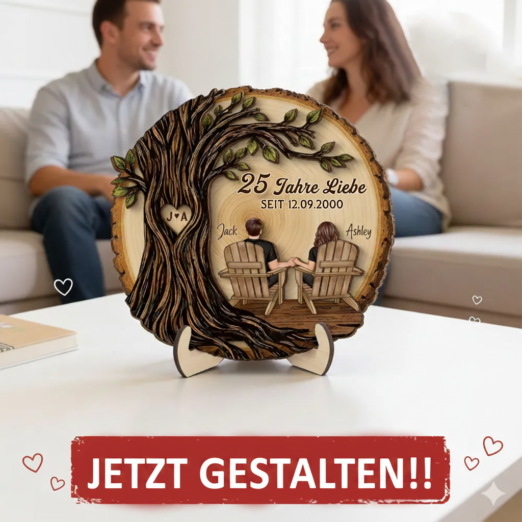 Paar unter Baum- Personalisierte Holzaufsteller mit Jahr, Nummer und Spruch Geschenke zum Jahrestag