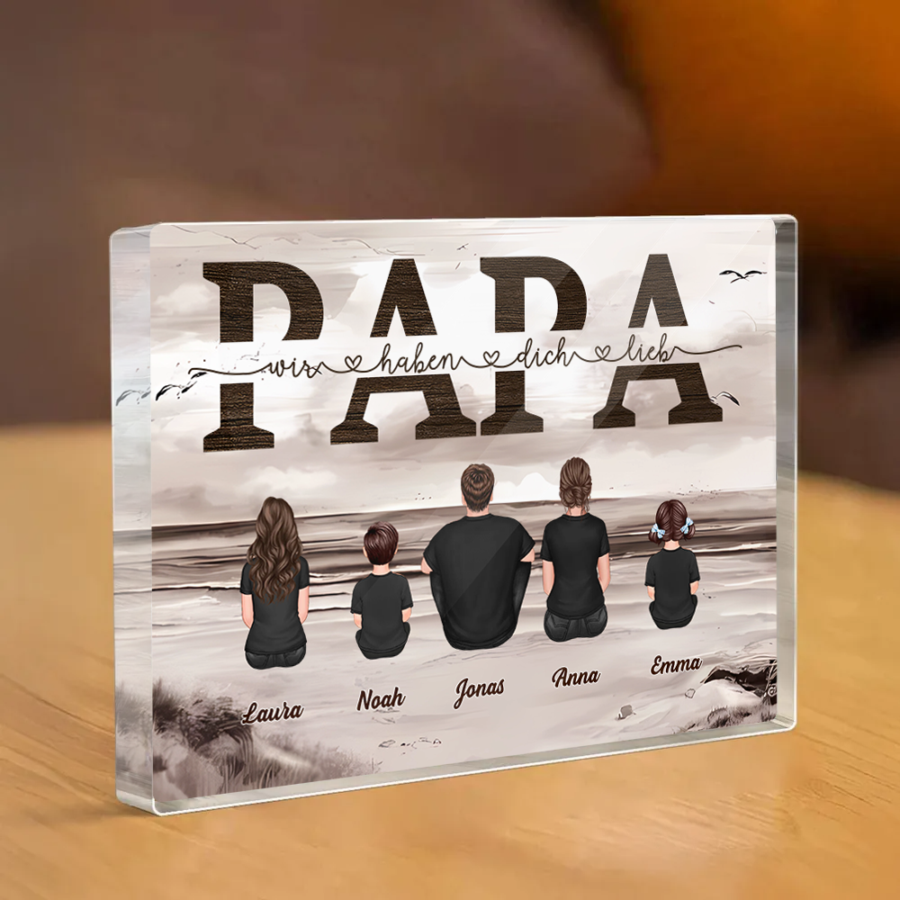 "Papa, wir haben dich lieb" Acrylblock mit Familie für Papa und Opa