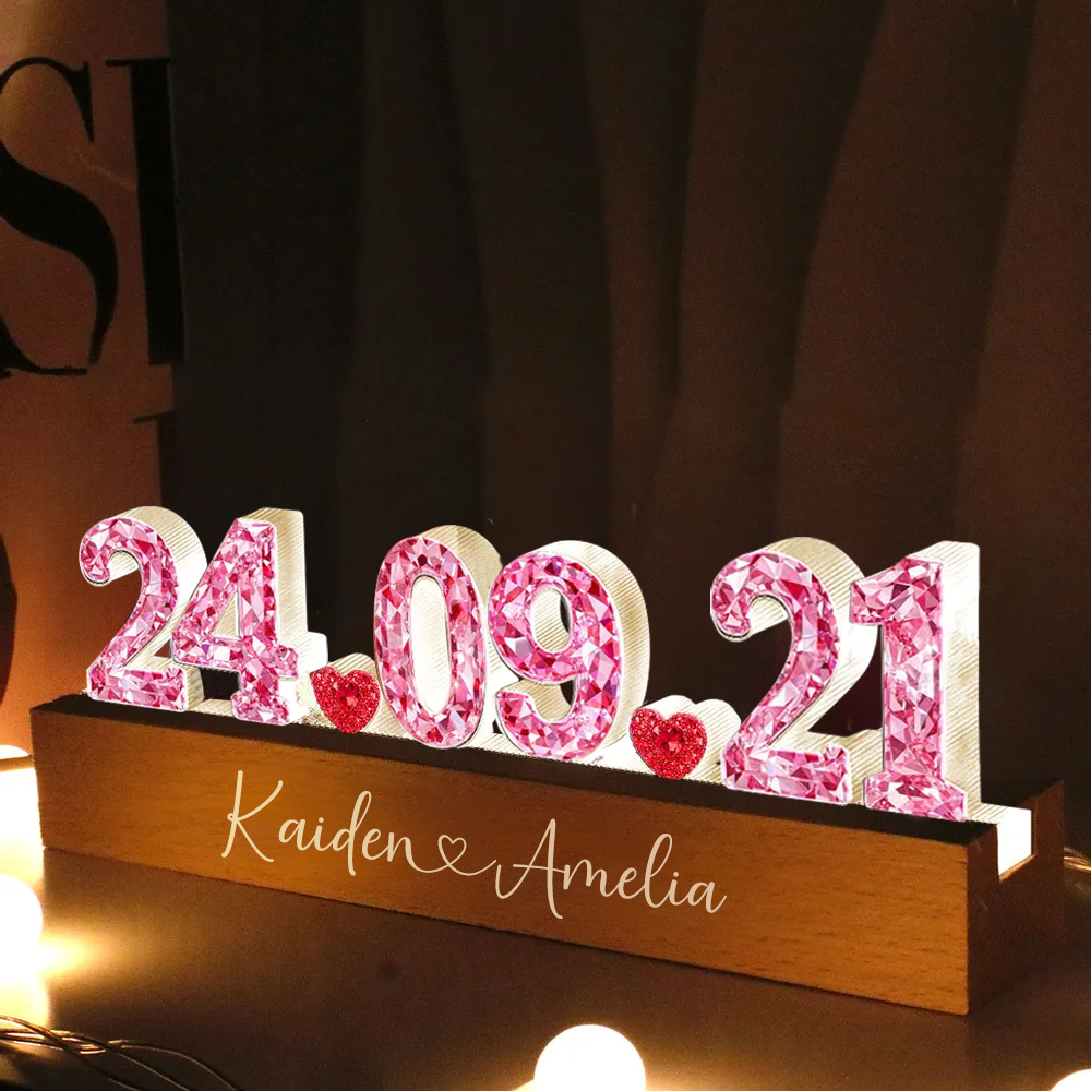 Jahrestag-Personalisierte LED-Nachtlicht mit Kristalleffekt Geschenk für Paar
