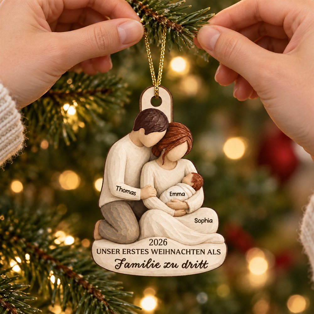 Personalisierter Holz-Weihnachtsanhänger – Unser erstes Weihnachten als Familie zu dritt