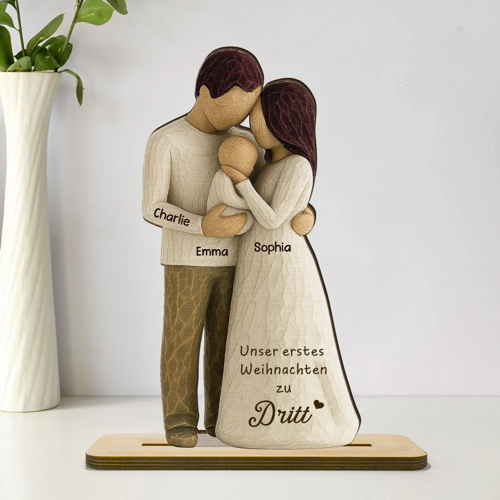 Eltern mit Baby - Personalisierte Holztafel mit Gravur Geschenk für frischgebackene Papa und Mama