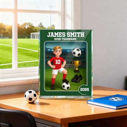 Personalisierter Acrylblock mit Fußballjunge und Fußballmädchen Geschenk für Kind